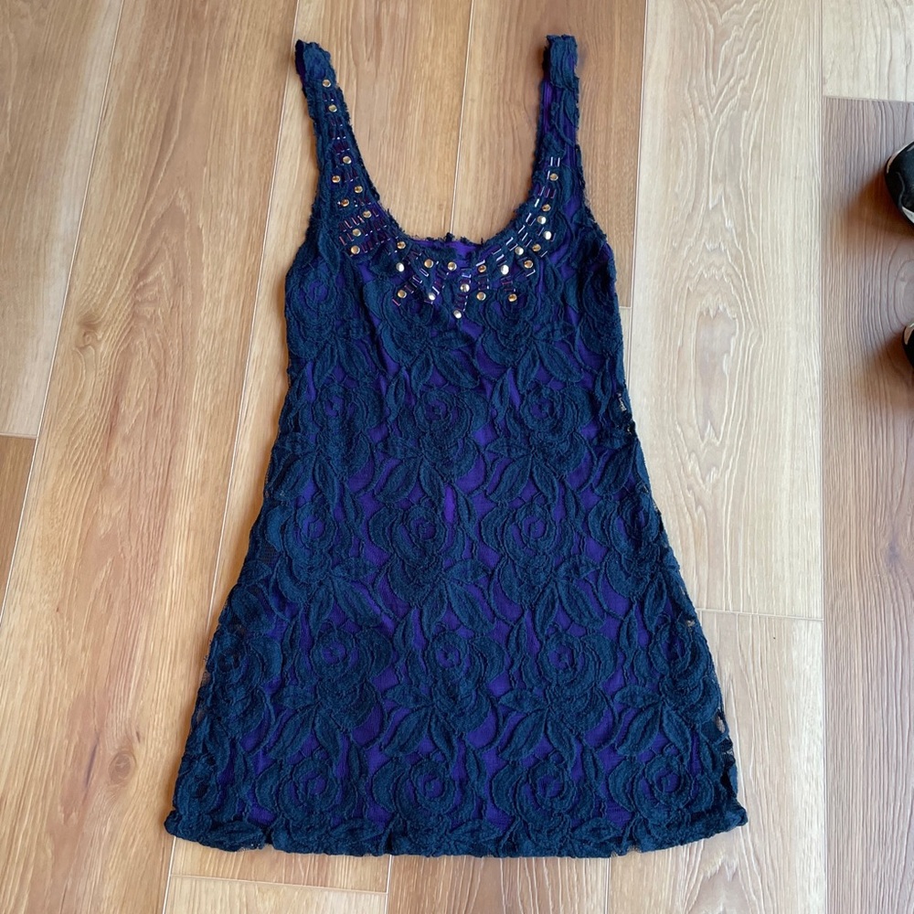 Free People purple/black lace mini-dress or top, size 2